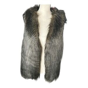 Forever 21 Faux Fur Vest Women's 1X Black Brown‎ Chevron Y2K Mob Wife Hippie